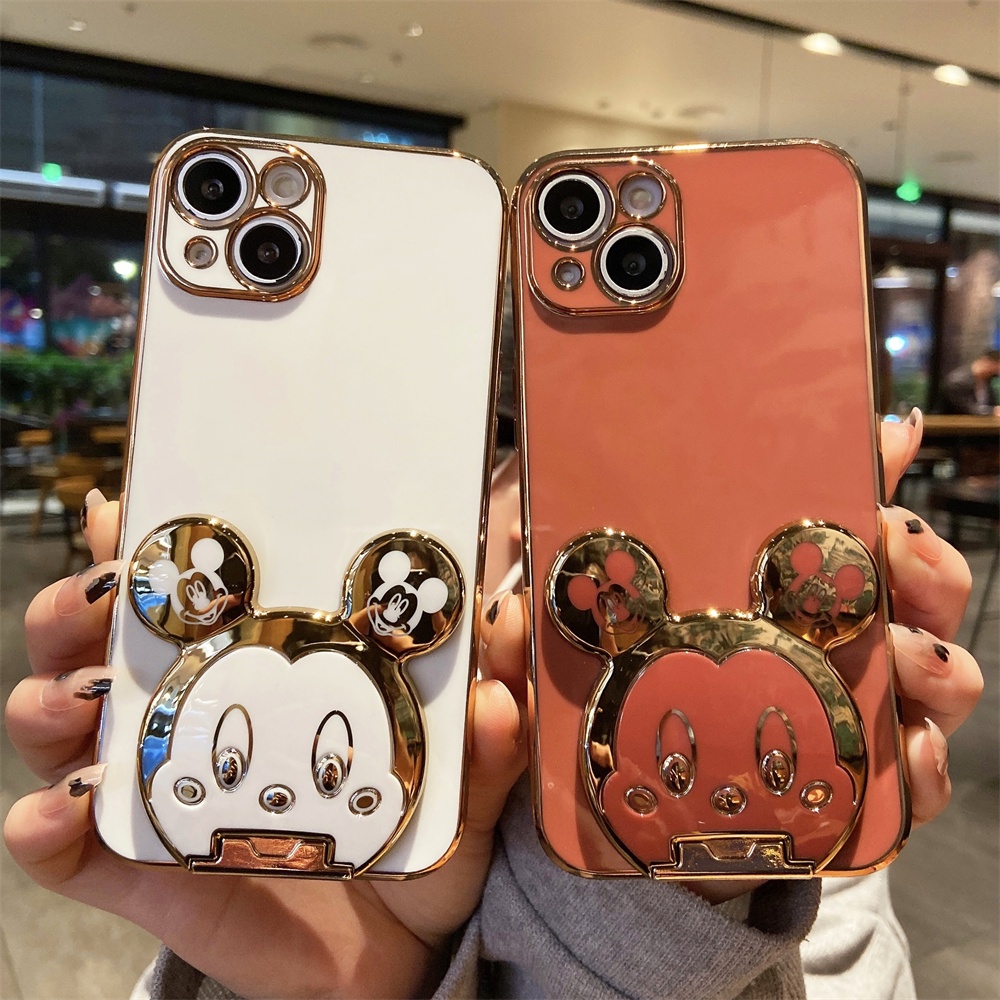 Ốp Điện Thoại Silicon Mềm Mạ Điện Sang Trọng Có Giá Đỡ Hình Chuột Cho IPhone 13 12 Pro MAX 11 Pro MAX 13pro XS MAX X XR