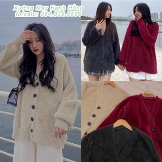 Áo cardigan len dáng dài form rộng lông thỏ, áo khoác cardigan hàng quảng châu dầy dặn ảnh thật