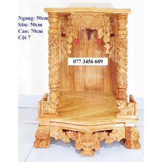 Bàn thờ thần tài ông địa gỗ gõ đỏ ngang 50cm quỳ trụ  cột 7cm ( ảnh thật shop chụp )