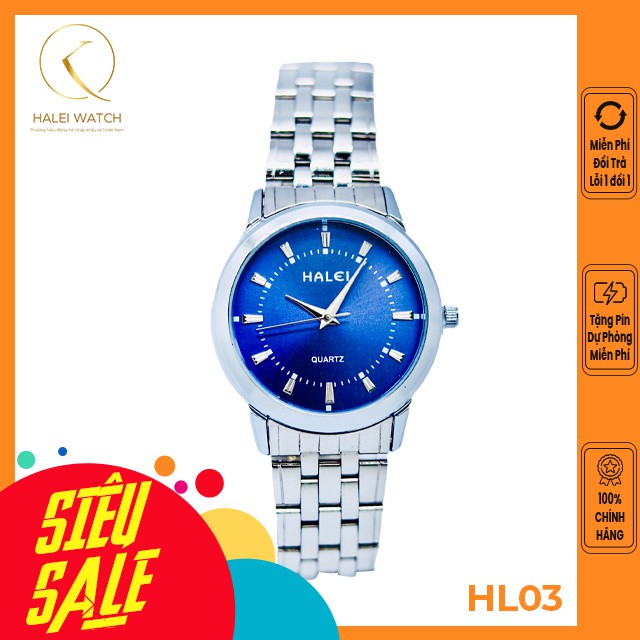 Đồng Hồ Nam HALEI WATCH Dây trắng mặt xanh, dây vàng mặt đen , dây vàng mặt trăng , Chống nước chống xước