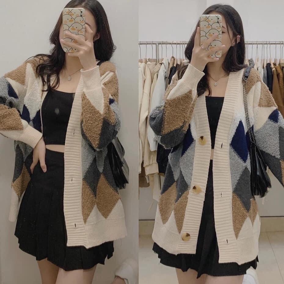 Áo  len cadigan họa tiết quả trám 3 mào cho nữ