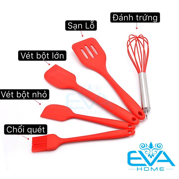 Bộ 5 Dụng Cụ Làm Bánh Cơ Bản Gồm Chổi - Vét Bột - Đánh Trứng - Xẻng Silicone (Màu ngẫu nhiên)3