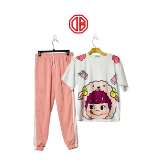 Set bộ thun 3 sọc màu hồng UNISEX-DB GU STORE