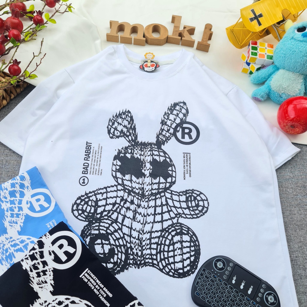 Áo phông áo thun nam nữ tay lỡ from rộng freesize chất cotton thoáng mát in thỏ lưới xung quanh mokishop