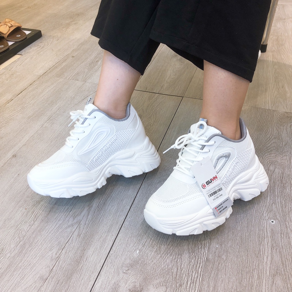 Giày Thể Thao Nữ Độn Đế 7p màu Trắng Phối Kim tuyến cực trendy, năng động TT5415