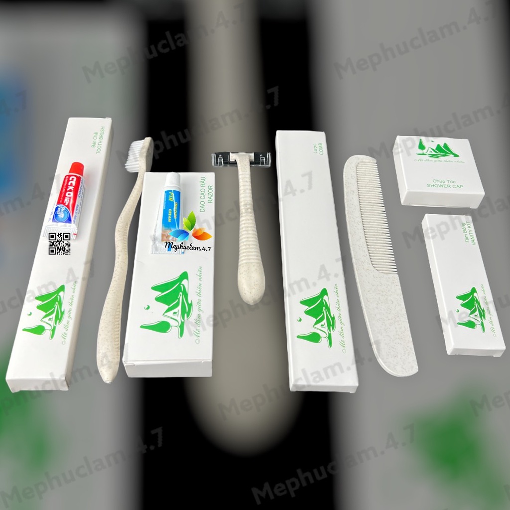 100 bàn chải lúa mạch cước trắng mẫu 02 bao bì hộp giấy(mẫu núi xanh) cho khách sạn, resort, homestay, villa