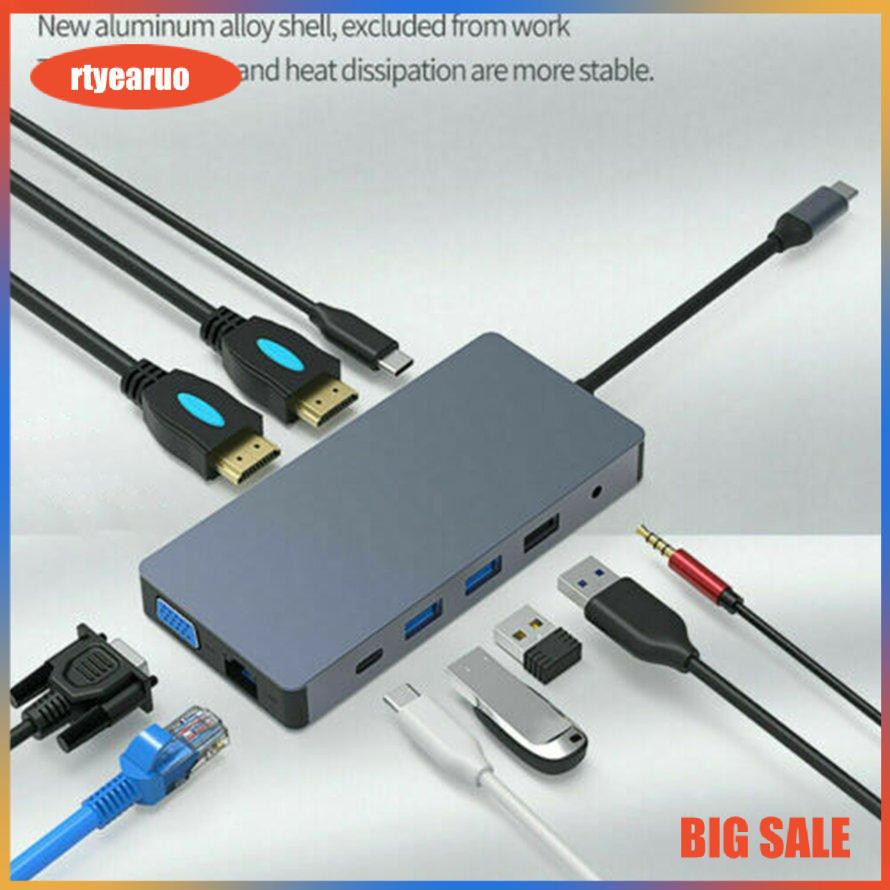 12 In 1 Type C Laptop Docking Station USB 3.0 HDMI VGA PD USB Hub For Notebook