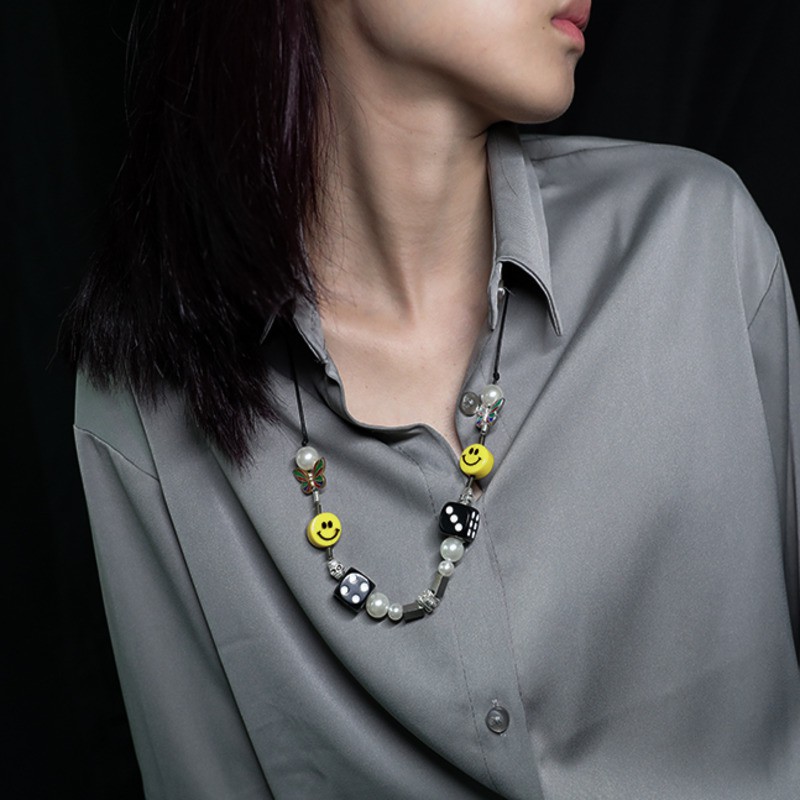 Dây chuyền mặt họa tiết đầu lâu đính ngọc trai nhân tạo phong cách hip hop đường phố