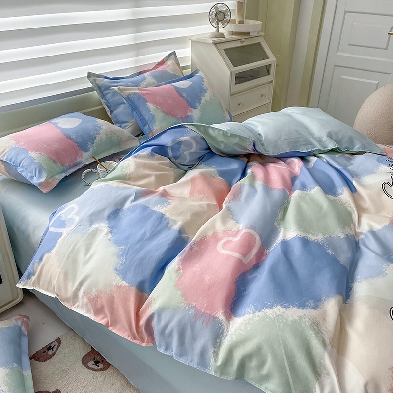 Bộ chăn ga gối Cotton Poly hoạ tiết cầu vồng sắc màu MÂY BEDDING đủ kích thước nệm