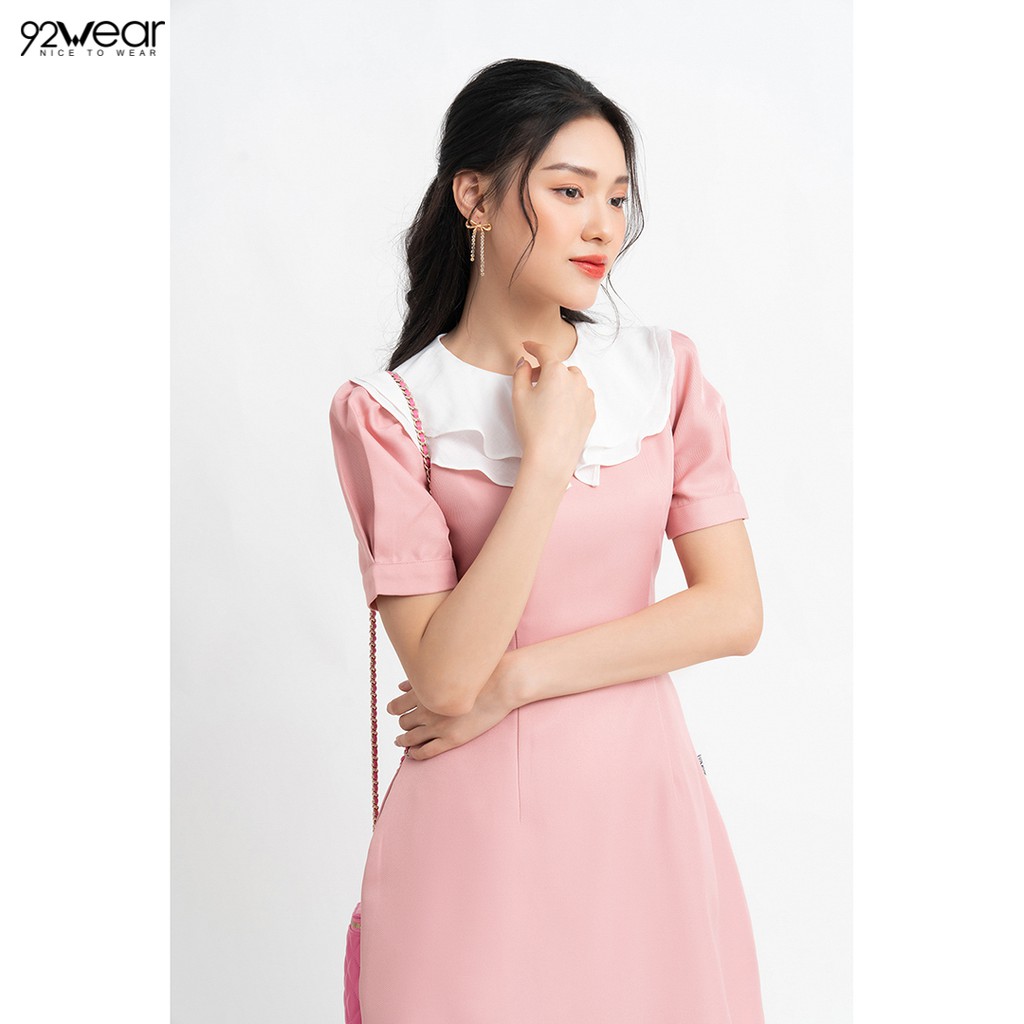 Đầm váy nữ công sở 92WEAR 3 MÀU, đủ size, dáng xòe ngắn tay cổ 2 lớp DEW0850 | BigBuy360 - bigbuy360.vn