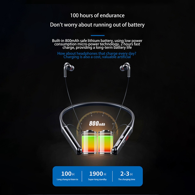 Tai Nghe Bluetooth Không Dây S650 100 Giờ Đeo Cổ Chống Ồn