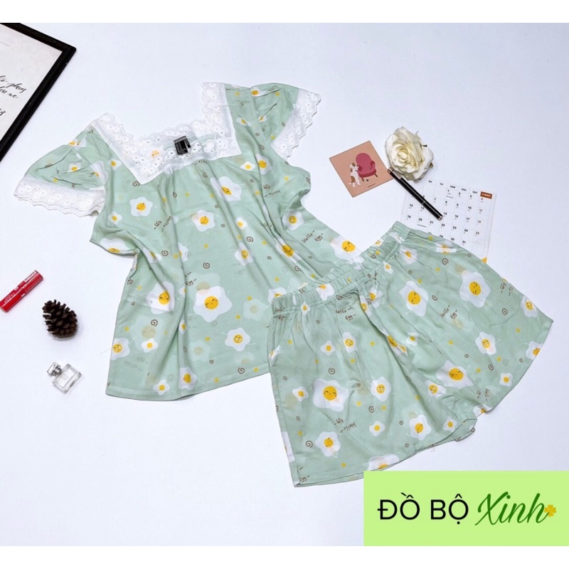 Bộ Đùi Tole Lanh Phối Ren Cổ Vuông VNXK