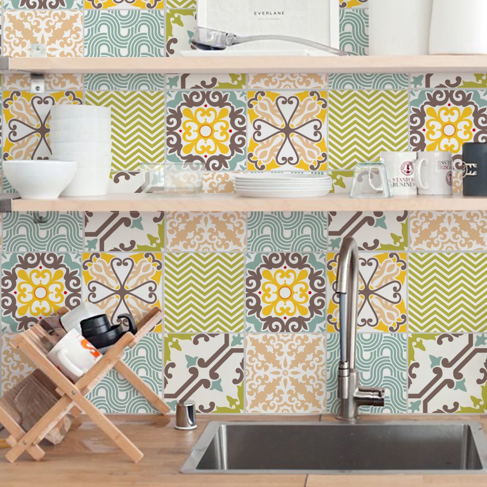 Set 60 ô Decal Gạch Bông 20x20 - Decal Dán Tường, Dán Bếp, Trang trí nhà cửa, không thấm nước, lau chùi dễ dàng