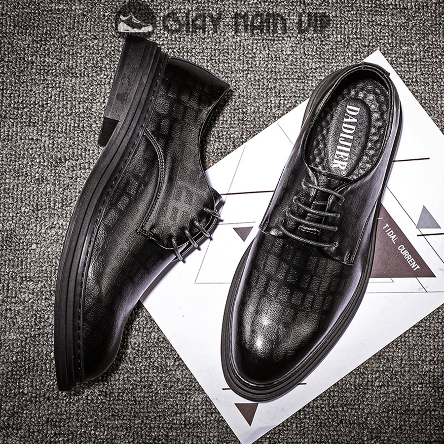 Giày Nam Da Bò Thật Công Sở Cao Cấp GIAYNAMVIP Giày Nam Đen Đẹp Hàn Quốc Vân Caro Nhỏ GNK149