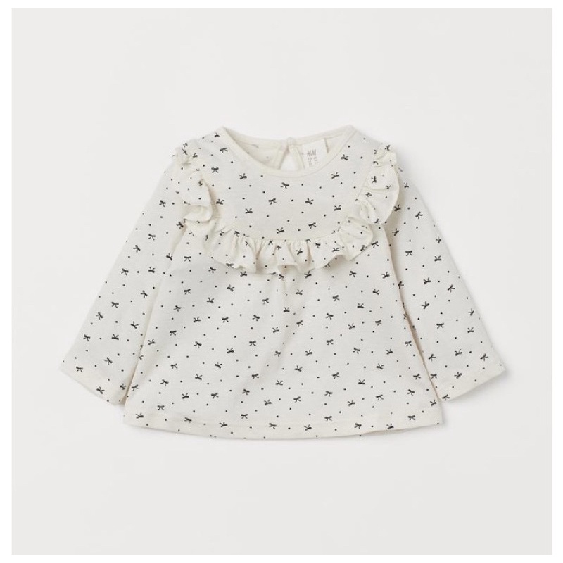 Auth | Áo cotton H&M Authentic hoạ tiết nơ bèo vai cho bé gái