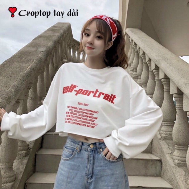 Áo croptop tay dài (kèm ảnh thật) ( crop sal(KÈM ẢNH THÂT)