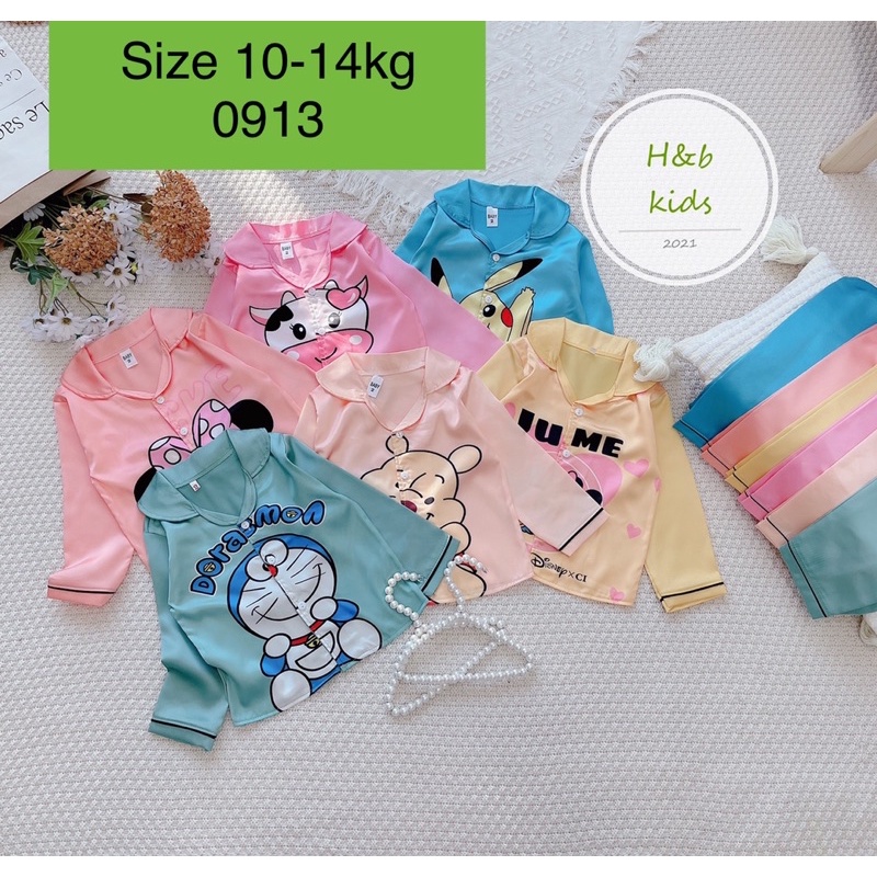 Pizama lụa satin cho bé size 10-14kg