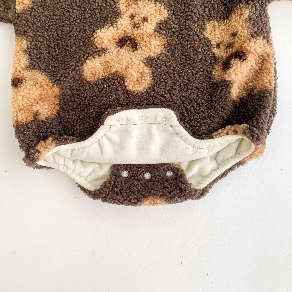 Áo liền quần tay dài in hình gấu hoạt hình dễ thương thời trang cho bé trai bé gái 0-24 tháng tuổi