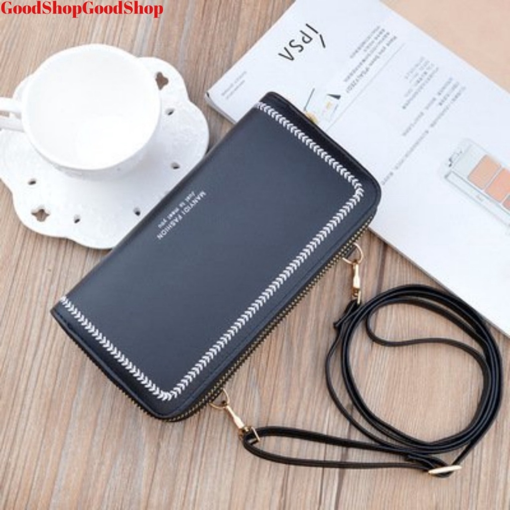 Ví nữ dài cầm tay kèm dây đeo chéo, đeo vai NEW-0032 kiểu dáng 2 khóa kéo tiện dụng chất liệu da cao cấp, bền đẹp