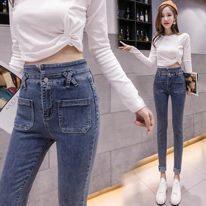 Quần jean nữ lưng cao quần jeans ôm co giãn cao cấp phong cách Hàn quốc Tulibs DN10