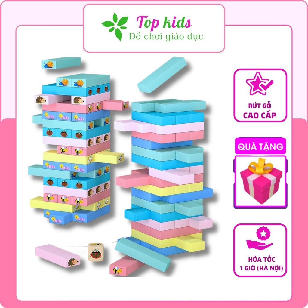 Đồ chơi thông minh cho bé trai bé gái bộ rút gỗ ghép xếp hình domino montessori lắp ráp loại đẹp cỡ lớn cao cấp TOPKIDS