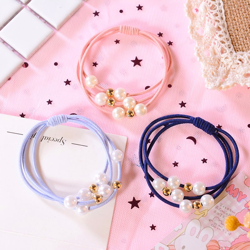 Set 10 Dây Cột Tóc Co Giãn Đính Ngọc Trai Thời Trang Cho Nữ