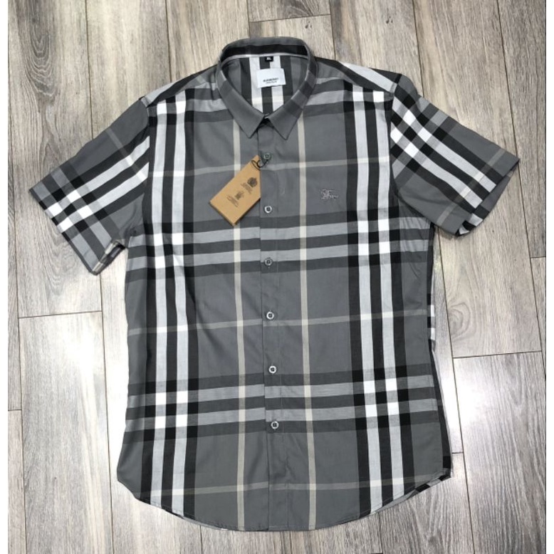 Sơ mi nam ngắn tay BBR chất cotton dày dặn thấm hút mồ hôi họa tiết kẻ nhỏ màu be