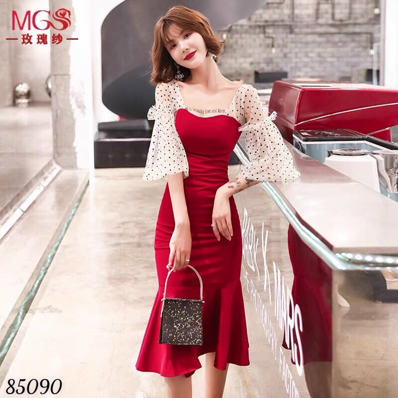 Đầm dự tiệc body đuôi cá phối lưới bi M/L/XL/2XL