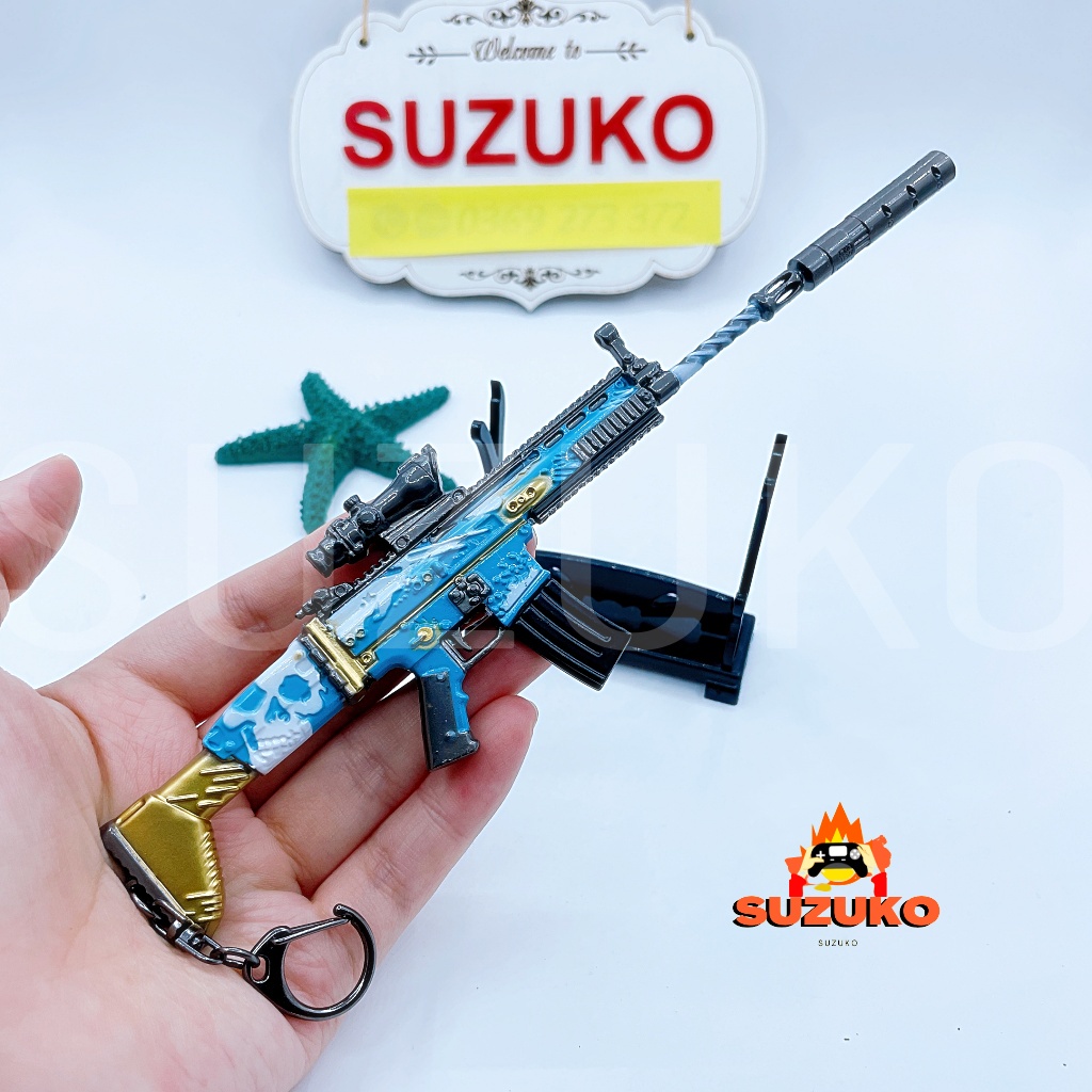 Mô hình kim loại lắp ráp SCAR pubg mini Skin Tidal Force 21cm đồ chơi lắp ghép Tặng kệ đỡ trưng bày