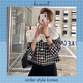 Áo dạ tweed dáng lửng cổ bèo - video ảnh thật