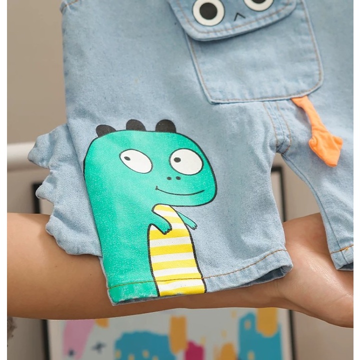 Quần yếm Jean in khủng long cho bé từ 0-7 tuổi