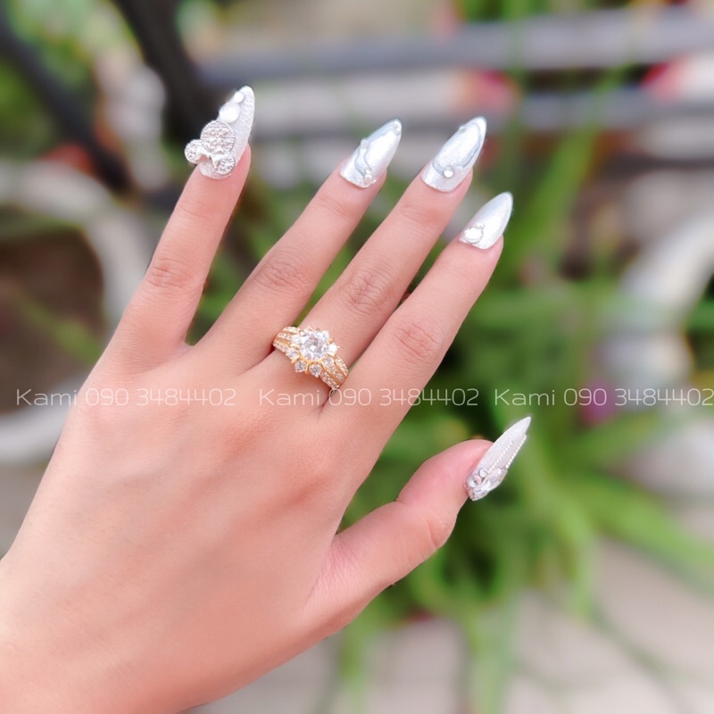 Nhẫn đồng non gắn hột lớn không đen Kami