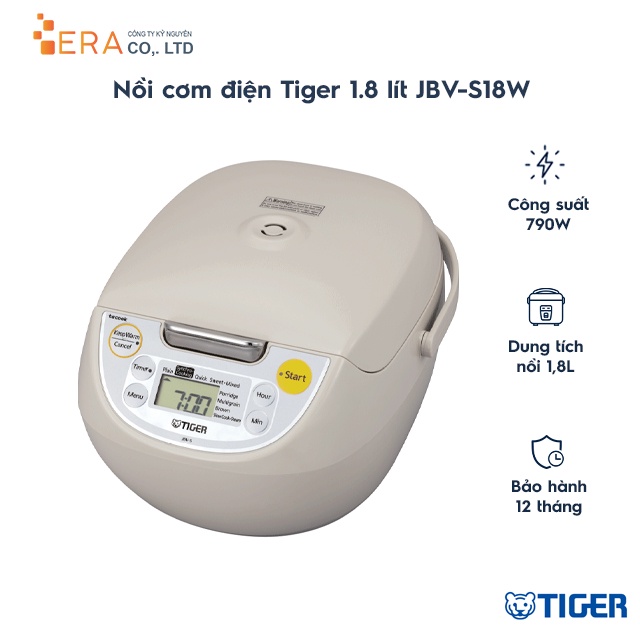 [Mã ELHADEV giảm 4% đơn 300K] Nồi cơm điện tử Tiger JBV-S18W dung tích 1.8L