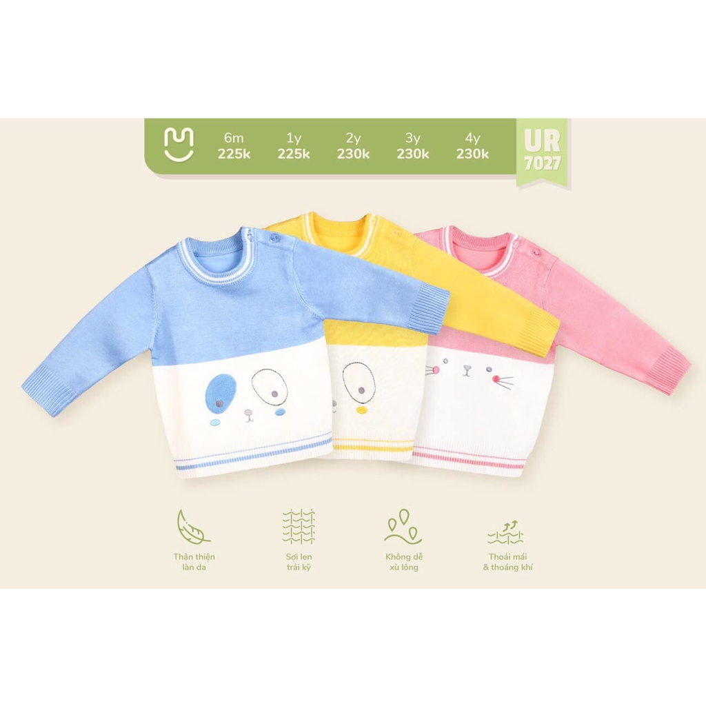 Áo len cho bé Ualarogo 6 tháng - 4 tuổi cúc cổ sợi len trải kỹ không xù lông 7027
