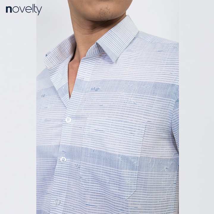 Áo sơ mi nam ngắn tay Novelty xám nhạt sọc ngang NSMMINMT3D200155N