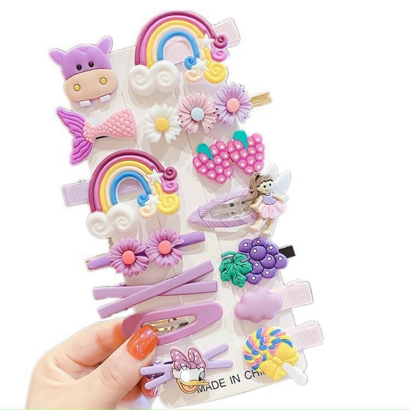 Set 14 Kẹp tóc bấm mái cho bé gái xinh xắn dễ thương nhiều mẫu có bọc vải nhung không gây đau cho bé