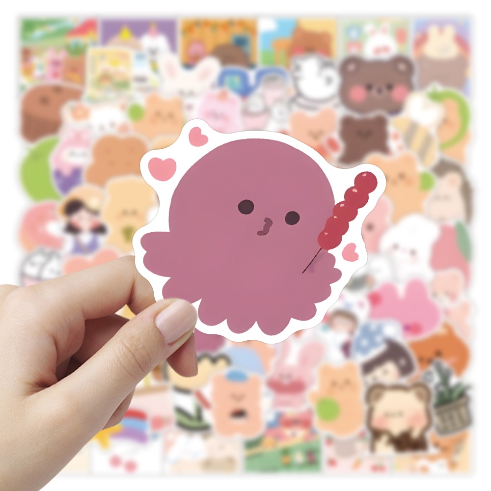 Sticker cute dán laptop chống nước, hình dán mũ bảo hiểm, điện thoại, vali sét 50 miếng