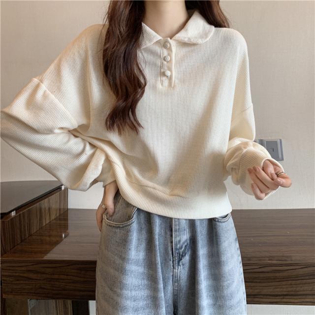 Áo Sweater tay dài dáng rộng cổ polo thời trang mùa thu 0323 | WebRaoVat - webraovat.net.vn