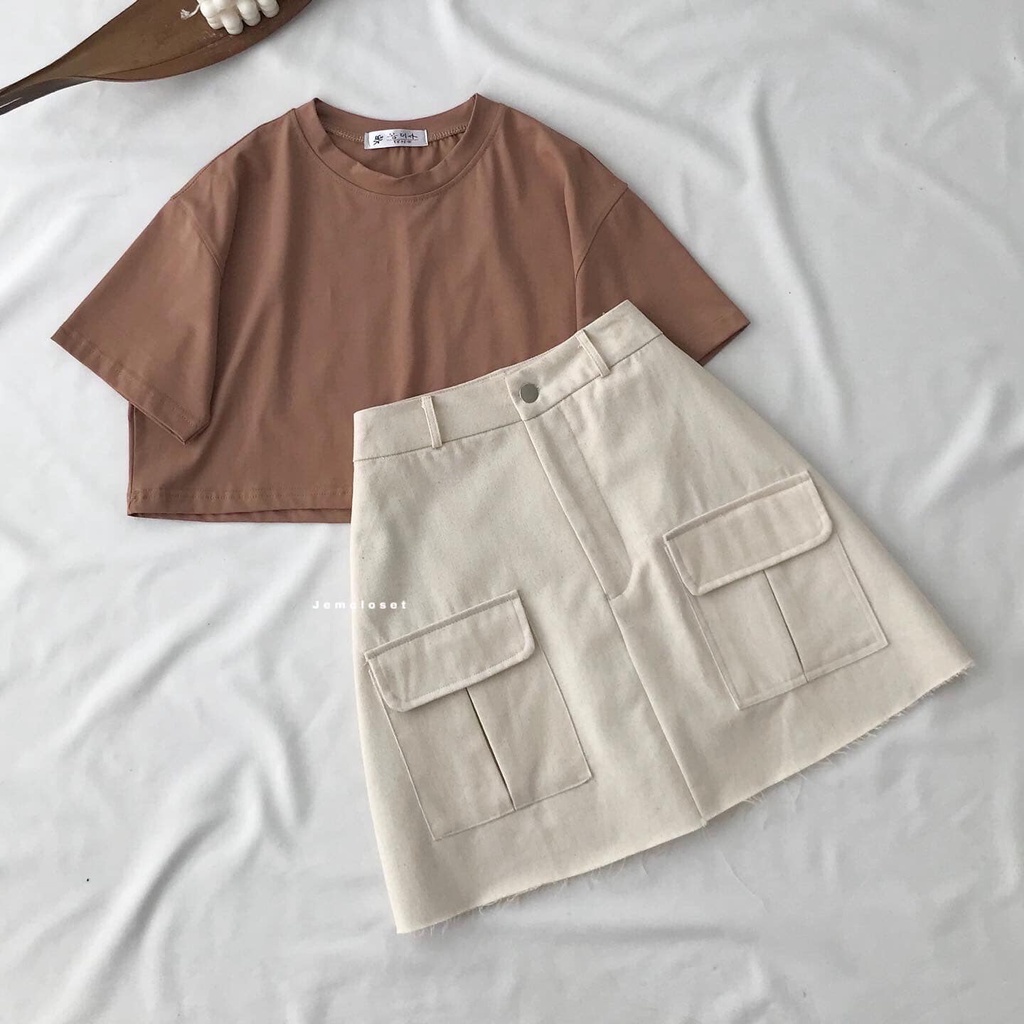 Chân Váy Chữ A JEM CLOSET Thiết Kế Basic Chân Váy Ngắn Nữ ANHION Có Túi Hộp Chất Kaki Mềm Mịn Phong Cách Hàn Quốc 3387