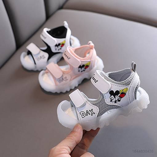 DISNEY Xăng đan Đế Mềm Thoáng Khí Có Đèn LED In Hình Chuột Mickey Cho Bé Trai Gái