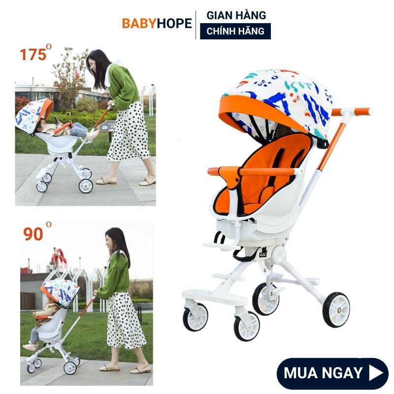 Xe đẩy gấp gọn 2 chiều 3 tư thế cao cấp BABYHOPE có thể ngả được 175 độ có mái che, đệm , lót