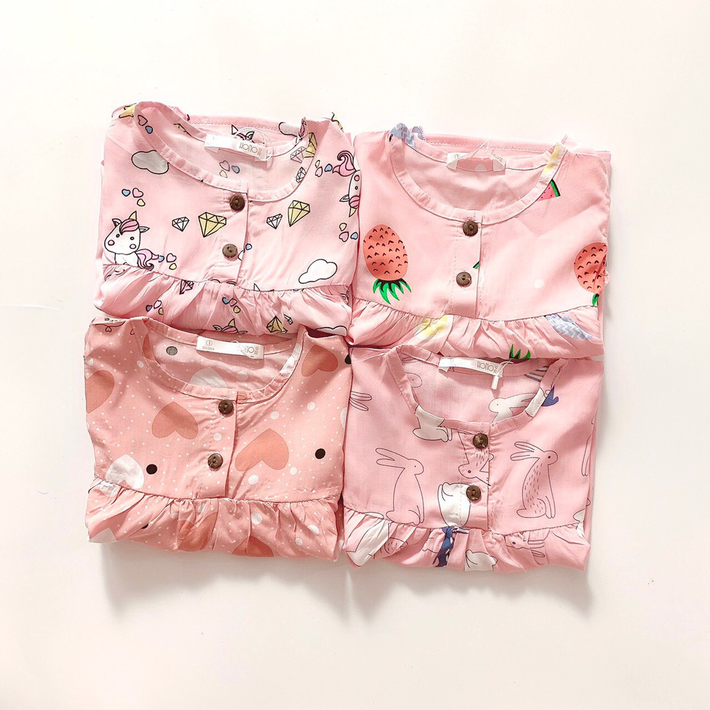 Bộ bé gái HONO ngắn tay chất vải lanh mát cho bé gái mặc nhà đi học size 6-10 tuổi