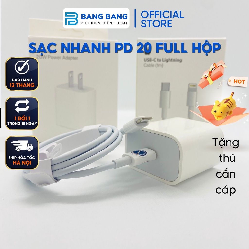 Bộ sạc nhanh PD 20W có hộp dành cho IP13/12/11/XR/XS/X/8/7/6, cáp sạc nhanh TypeC-Lingnight chuẩn sạc nhanh BH 12 tháng