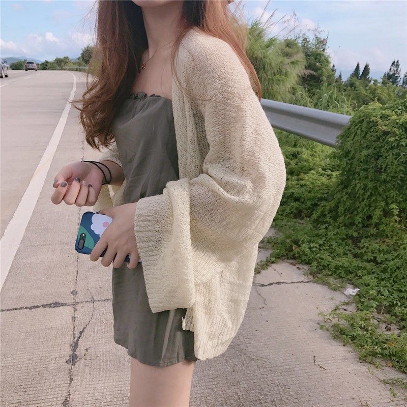 SUXI Áo Khoác Cardigan Tay Dài Dáng Rộng Chống Nắng Cho Phái Nữ