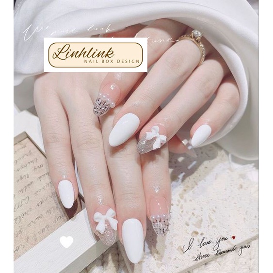 Nail box thiết kế - hộp 10 móng tay giả theo size, màu trắng sang chảnh, cách đo móng ở ảnh số 3-4
