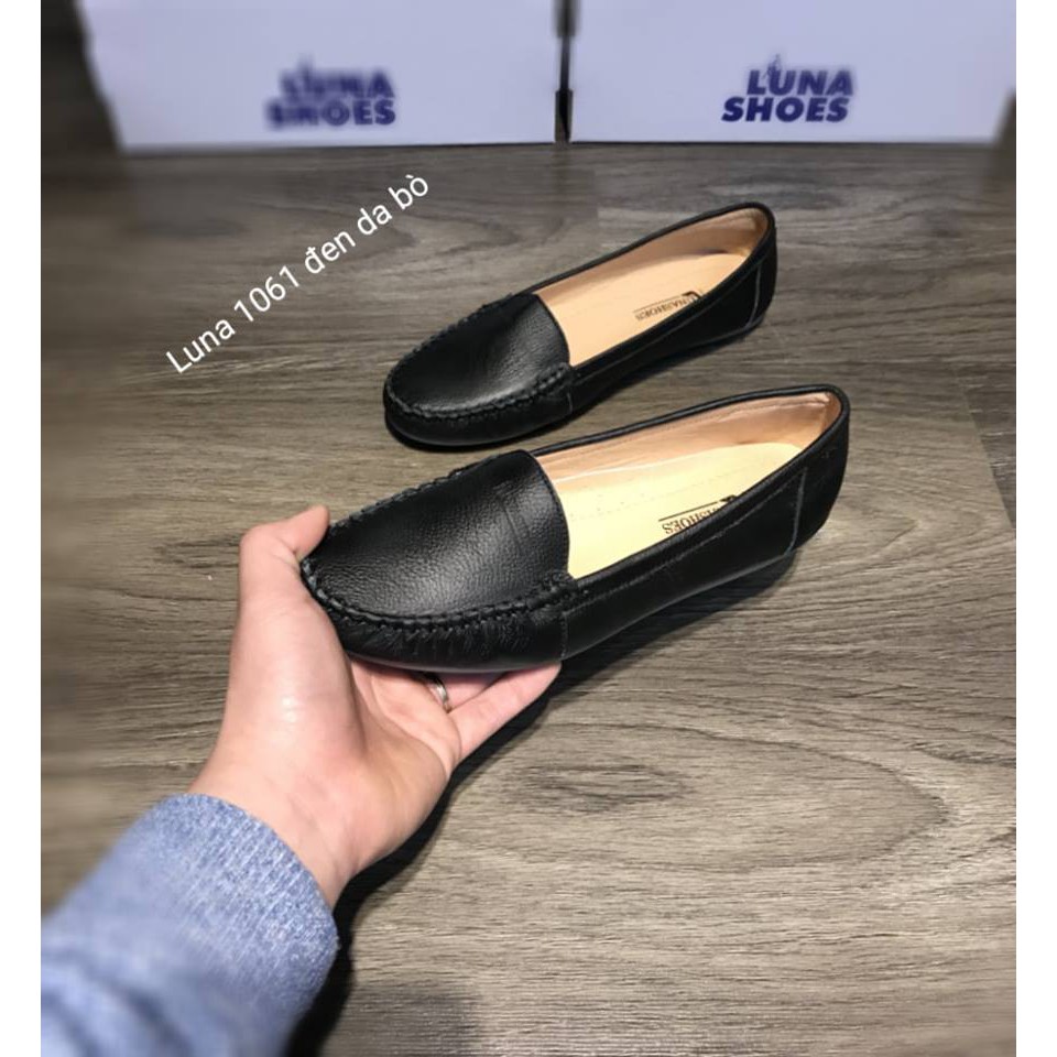 Giày moca nữ da bò LUNASHOES 1061 giầy bệt màu đen kem đỏ nâu xám fullsize bảo hành 24 tháng 1 đổi 1