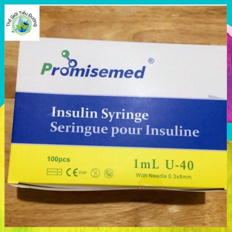 Bơm kim tiêm tiểu đường insulin Promisemed 1mL U-40 ( đầu kim bé 0,3x8mm)