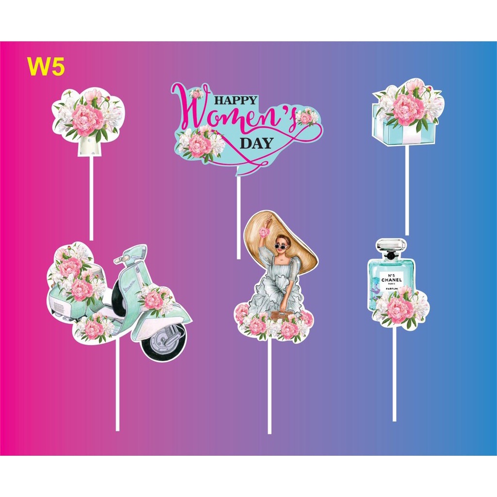 5 Set giấy WOMEN DAY trang trí bánh kem