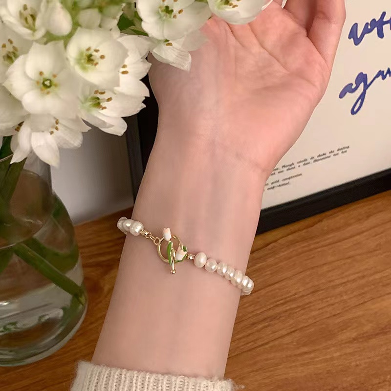 ✨✨Vòng Tay Hoa Tulip Đính Ngọc Trai Giả Cao Cấp Sang Trọng Cho Nữ