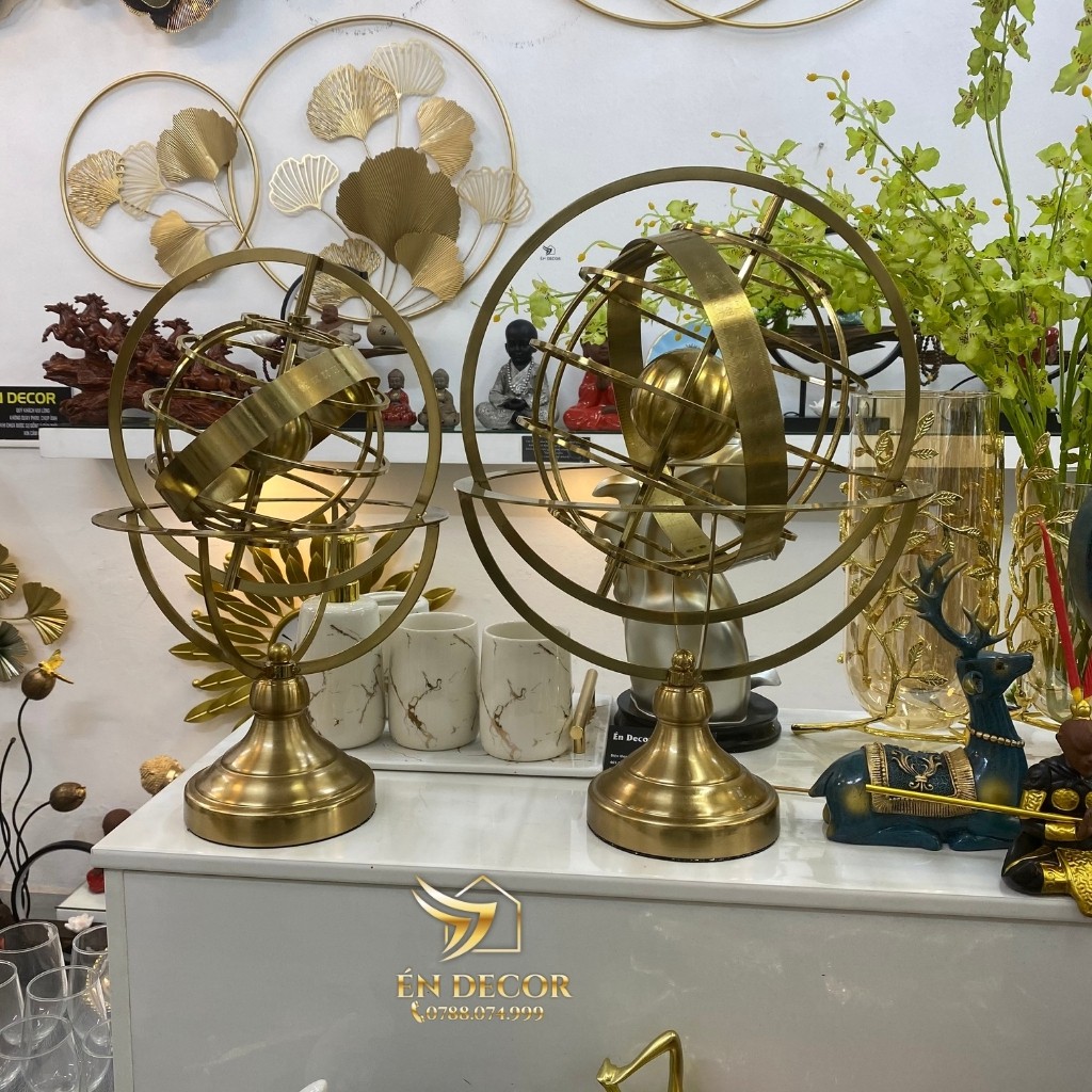 Mô Hình Địa Cầu Trang Tri Tủ Kệ,Mô Hình Địa Cầu Để Bàn Mạ Đồng, Én Decor